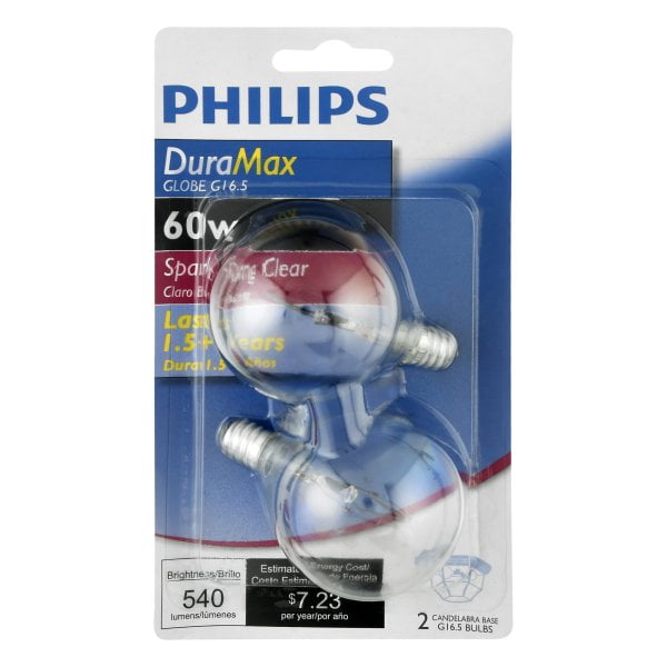 Philips 60w 120v G16.5 Clear E12 DuraMax Decorative Incandescent lamp