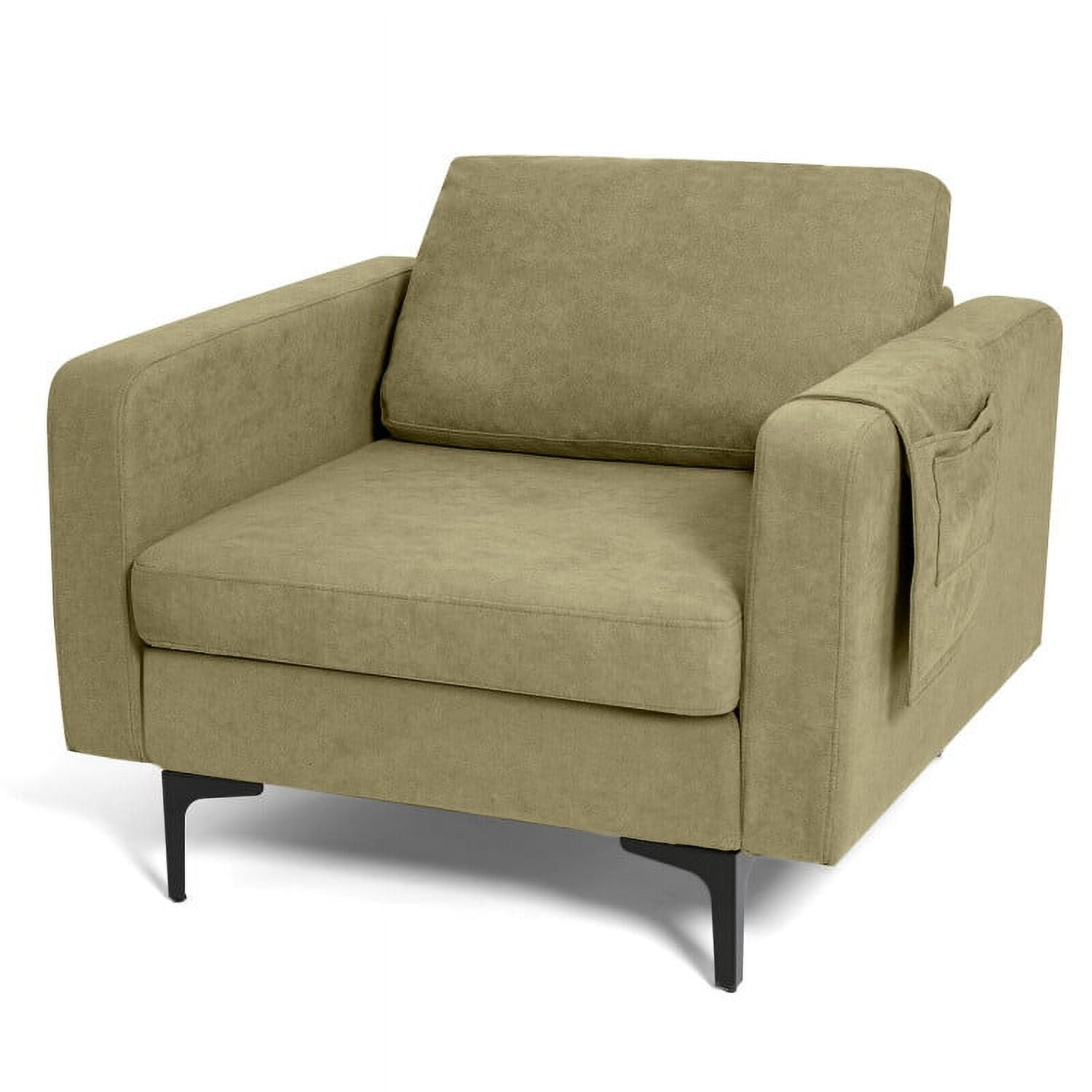 Finihen Upholstered Accent Armchair, Modern Accent Armchair with Side Storage Pocket, for Living Room, Bedroom, Green