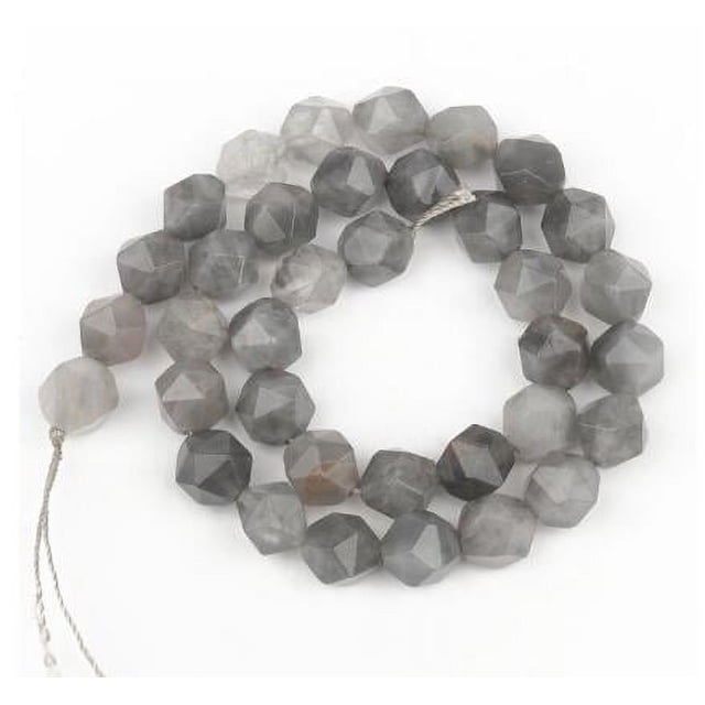 Granjero Gordo 2 piezas de cuentas dispersas de piedra natural con corte de diamante gris, cuentas redondas, accesorios creativos hechos a mano para pulseras, cuentas de 8 mm