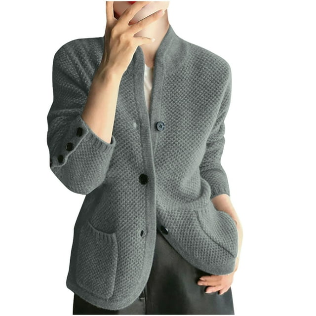 cfhntfmh Womens Wool Blended Cardigan Sweater Long Sleeve Lightweight Outfit Button down Knit 2024 Fall Open Front