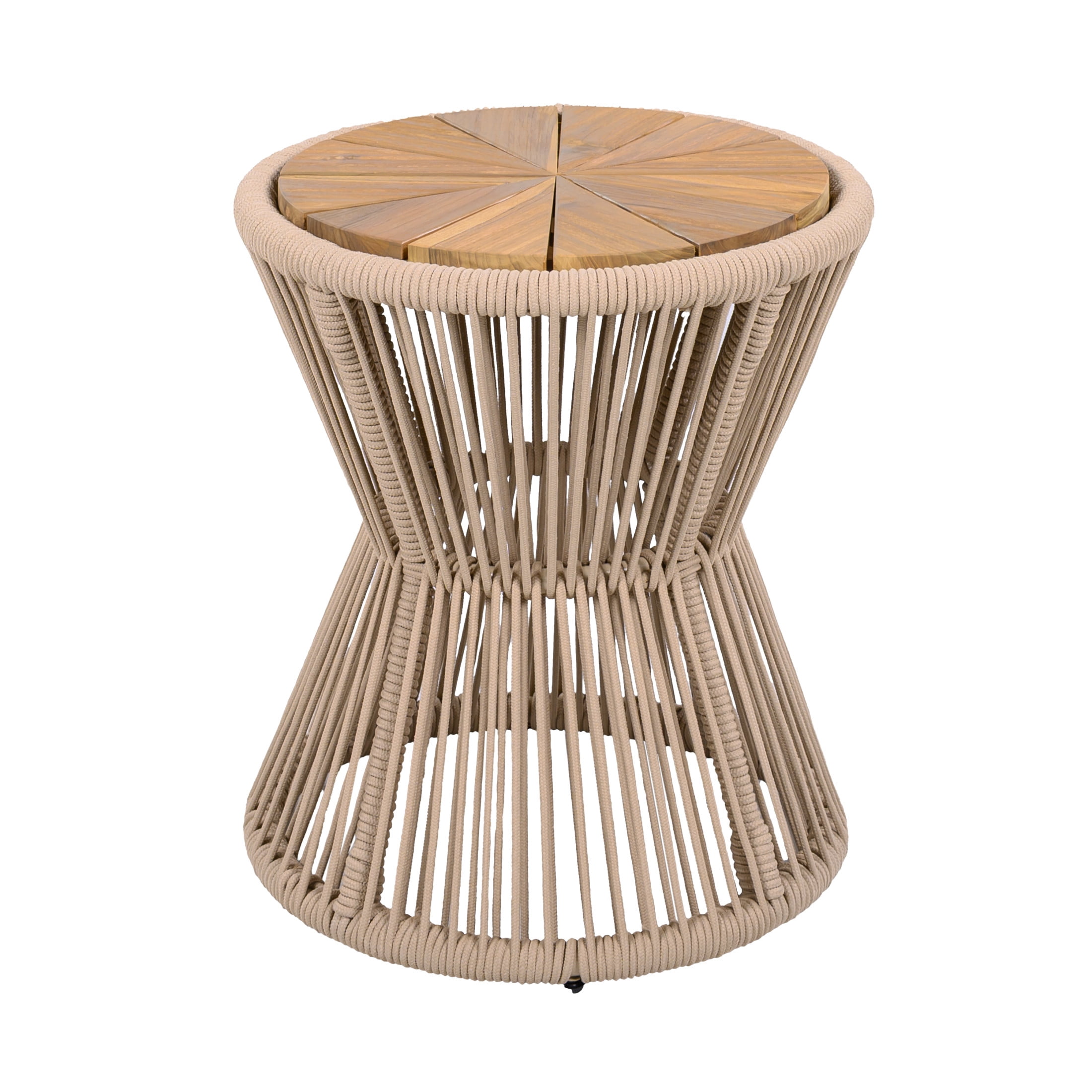 Christopher Knight Home Small Outdoor Side Table, Woven Rope Patio End Table, Beige + Light Teak