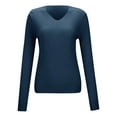 thumbnail image 3 of DuoJiaJ Long Sleeve Shirts For Women V Neck Casual Spring Tops Ribbed Knit Slim Fit Lightweight Pullover Sweaters Oversized Sweaters For Women Blue M, 3 of 4