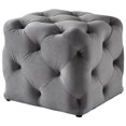 thumbnail image 1 of Grey Velvet Ottoman - Leonard - Square Shaped - Modern, 1 of 7