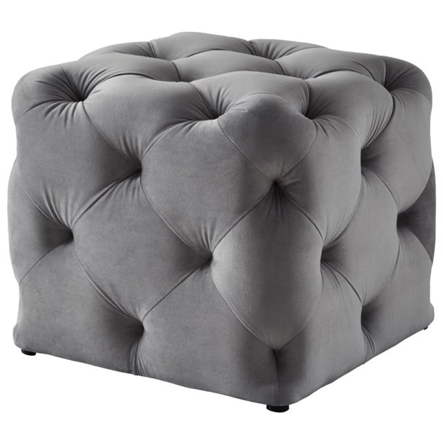 Grey Velvet Ottoman - Leonard - Square Shaped - Modern