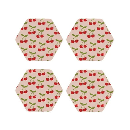

Drink Coasters Set of 4 Cute Berry Leaves Leather Coasters for Coffee Table Protector Heat Resistant Cute Coasters for Home Decor Housewarming Gifts Bar Kitchen 4 Inch Hexagon