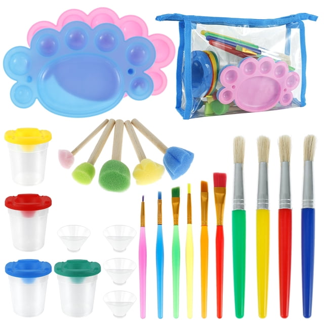 Kits De Arte, Kit De Herramientas De Pintura De 25 Piezas Juegos De Pinceles De Pintura Vasos De Pintura Sin Derrames Con Tapas Y Herramientas De Dibujo De Pintura De Paleta Muyoka Hogar