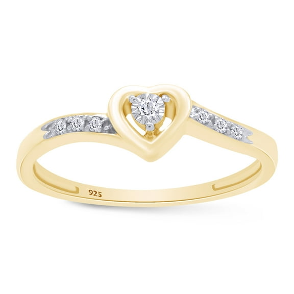 1/20 CT Round Cut Natural White Diamond Heart Promise Ring For Women In 14K Yellow Gold Plated 925 Sterling Silver (Color: I-J, Clarity: I2-I3, 0.05 Cttw) -4