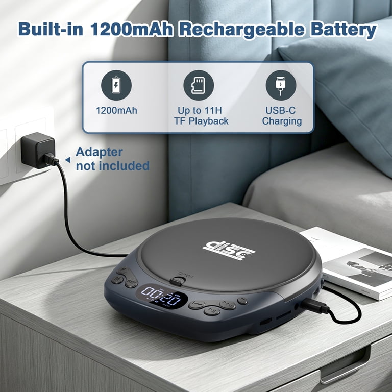 Greadio Portable CD Player with Headphones, Rechargeable Discman