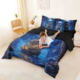 thumbnail image 4 of Manfei Magical Sailboat Canyon Ocean Twin Bedding Sets for Kids Boys and Girls, Nautical Fantasy Print Bedding Comforter Set, Black Reversible 7-Piece, 4 of 6