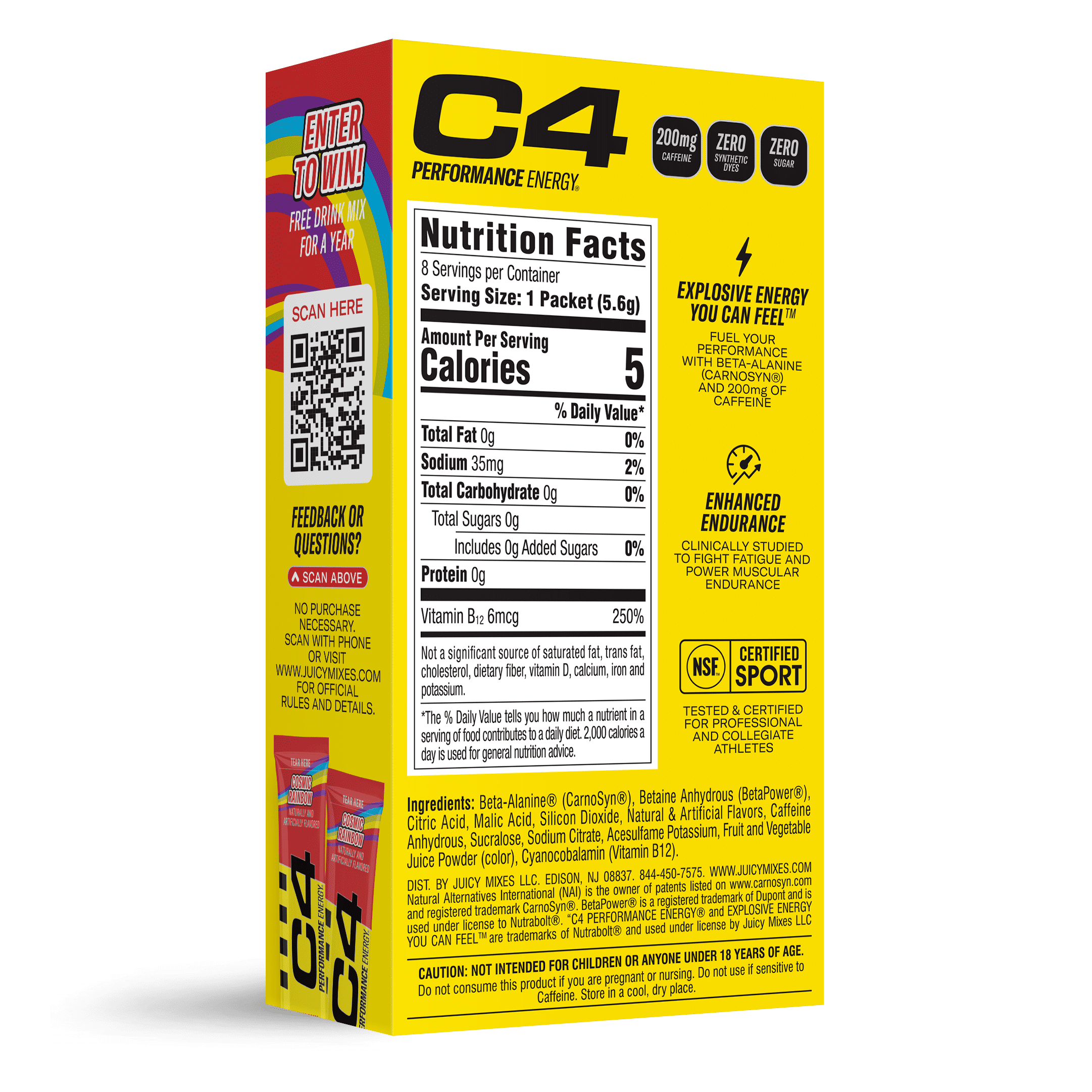 (6 pack) C4 Performance Energy Powder Drink Mix, Cosmic Rainbow, 8 Pack