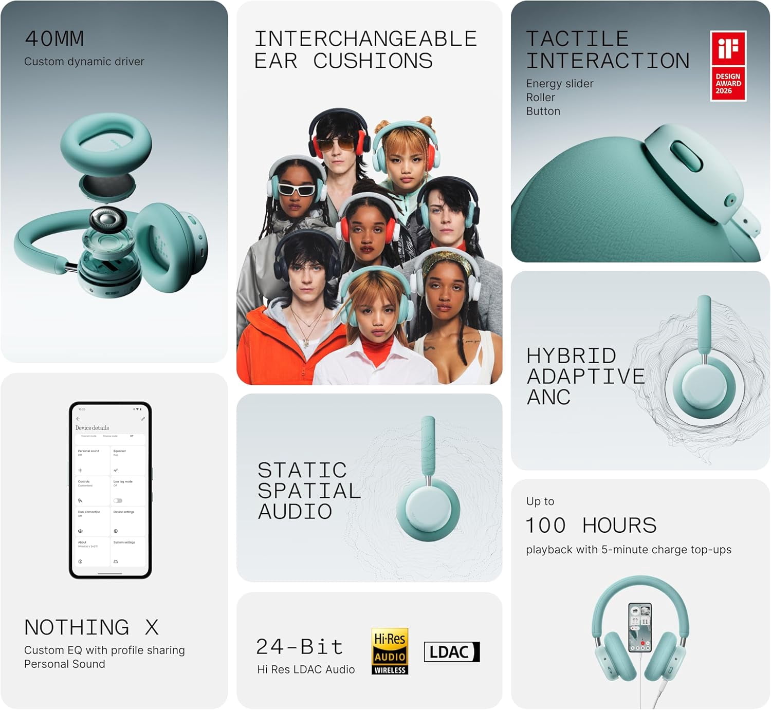 CMF by Nothing Headphone Pro Active Noise Canceling Wireless Headphones Bluetooth 5.4 Over The Ear Headset, 50H ANC Playtime, Bass&Treble Slider, Custom EQ&Spatial Audio, Hi-Res LDAC, Light Grey