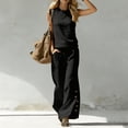 thumbnail image 6 of Womens Summer 2 Piece Outfits Cotton Fashionable Solid Color Sleeveless Top and Button Down Pants Lounge Set, 6 of 7