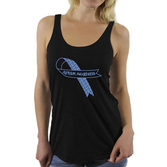 Awkward Styles Women's Autism Awareness Blue Ribbon Graphic Racerback Tank Tops Autistic Support