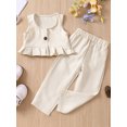 thumbnail image 2 of Wassery Toddler Girls Summer 2PCS Outfit Sets 2T 3T 4T 5T 6T 7T Little Girl Clothes Sleeveless O Neck Ruffle Hem Vest + Solid Color Pants Set, 2 of 9