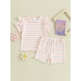 thumbnail image 2 of Suealasg Kids Baby Girl Summer Outfits Clothes 6M 1T 2T 3T 4T Short Sleeve Strip Print T-Shirt and Shorts 2Pcs Causal Clothing for Toddler Girl, 2 of 9