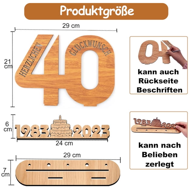 Libro de visitas de madera con firma, libro de visitas de madera para 40 cumpleaños, regalo de cumpleaños, adorno creativo de madera con número de edad, adorno artesanal de madera para