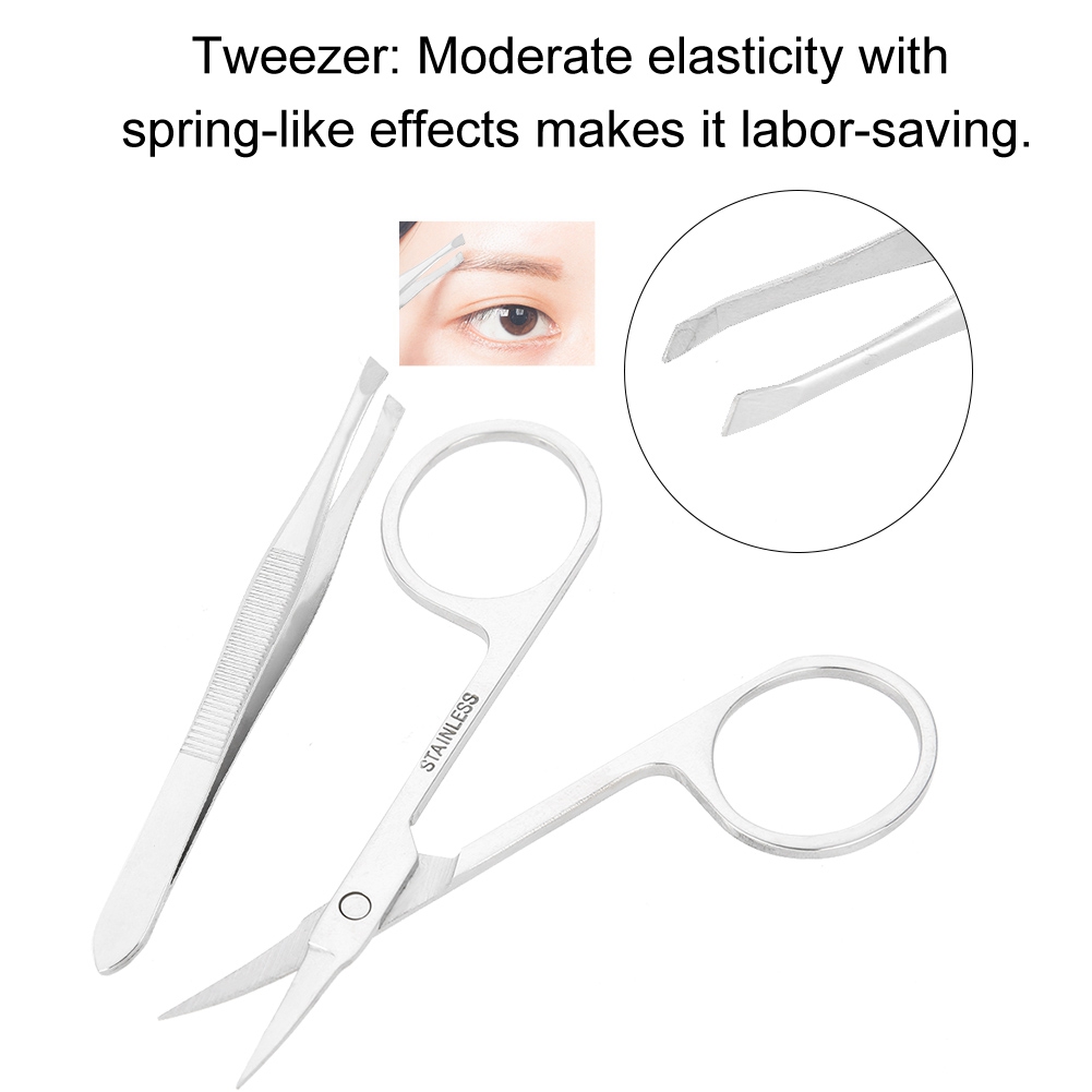 Tebru Eyebrow Scissors Tweezer Set Eyelashes Hair Trimming Grooming