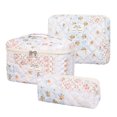 thumbnail image 1 of Bolsa de cosméticos de gran capacidad con estampado floral y doble cremallera. Organizador de maquillaje de viaje para guardar artículos de aseo y papelería, 1 of 6