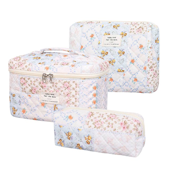 Bolsa de cosméticos de gran capacidad con estampado floral y doble cremallera. Organizador de maquillaje de viaje para guardar artículos de aseo y papelería