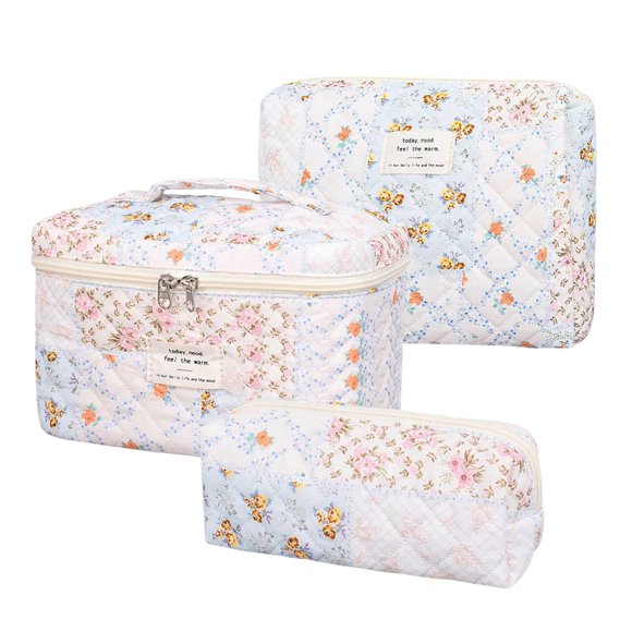 Bolsa de cosméticos de gran capacidad con estampado floral y doble cremallera. Organizador de maquillaje de viaje para guardar artículos de aseo y papelería