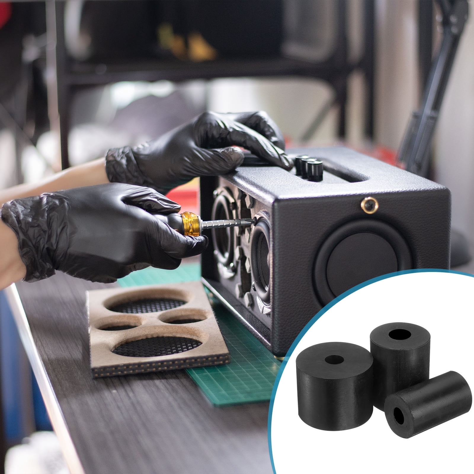 6 Pcs Multi Purpose Rubber Spacer, 12mm ODx80mm IDx10 mm Thickness Anti-Vibration Isolation for Home Cars(Black)