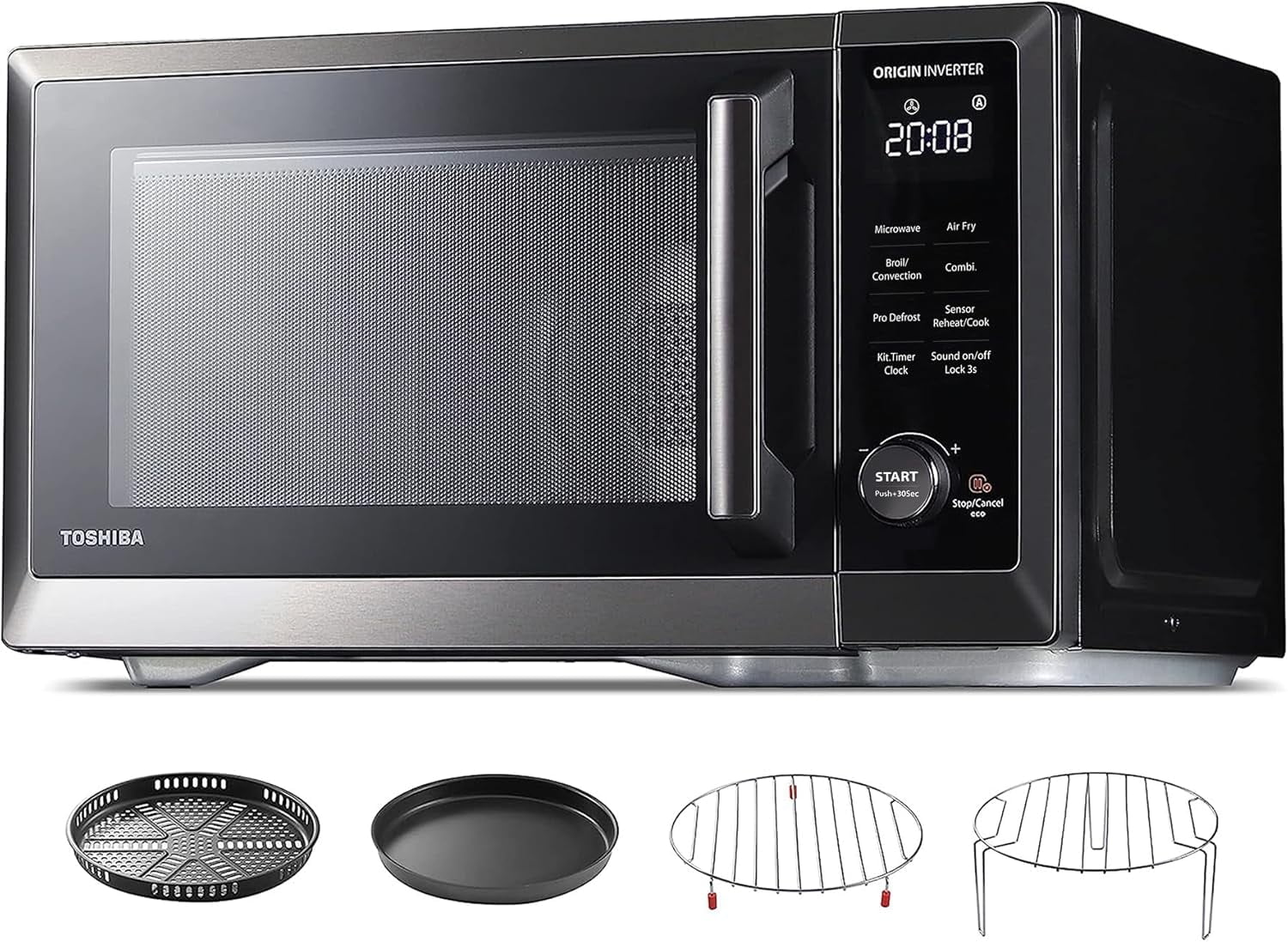 Restored Toshiba 6-in-1 Inverter Microwave Oven Air Fryer Combo, 0.9 cu.ft, 11.3 Turntable, 27 Auto Menu, Stainless Steel (Refurbished)