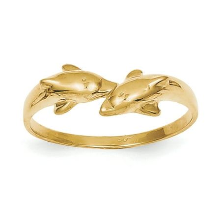 Yellow Gold Dolphin Animal - 14kt Yellow Gold Dolphin Kissing Band Ring Size 6.50 Animal Fine Jewelry Ideal Gifts For Women Gift Set From Heart