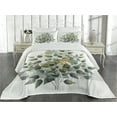 thumbnail image 2 of Ambesonne Eucalyptus Leaves Quilted Coverlet 3 Pcs, Branch Triangle, Queen Size, Laurel Green White, 2 of 4