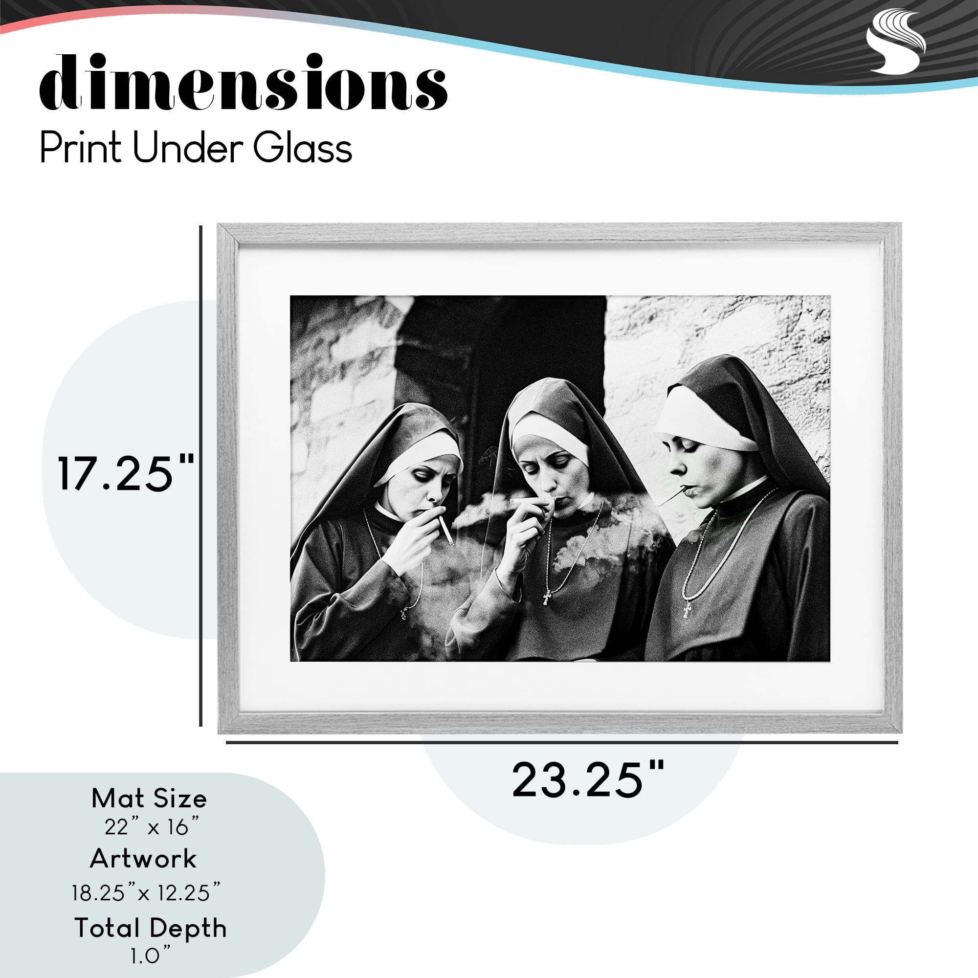 Smoking Nuns Rebellion Gray Framed Print Under Glass, design by Decent Exposures