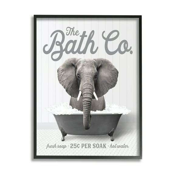 Stupell Industries Bubble Bath Elephant Animals & Insects Painting Black Framed Art Print Wall Art, 11 x 14