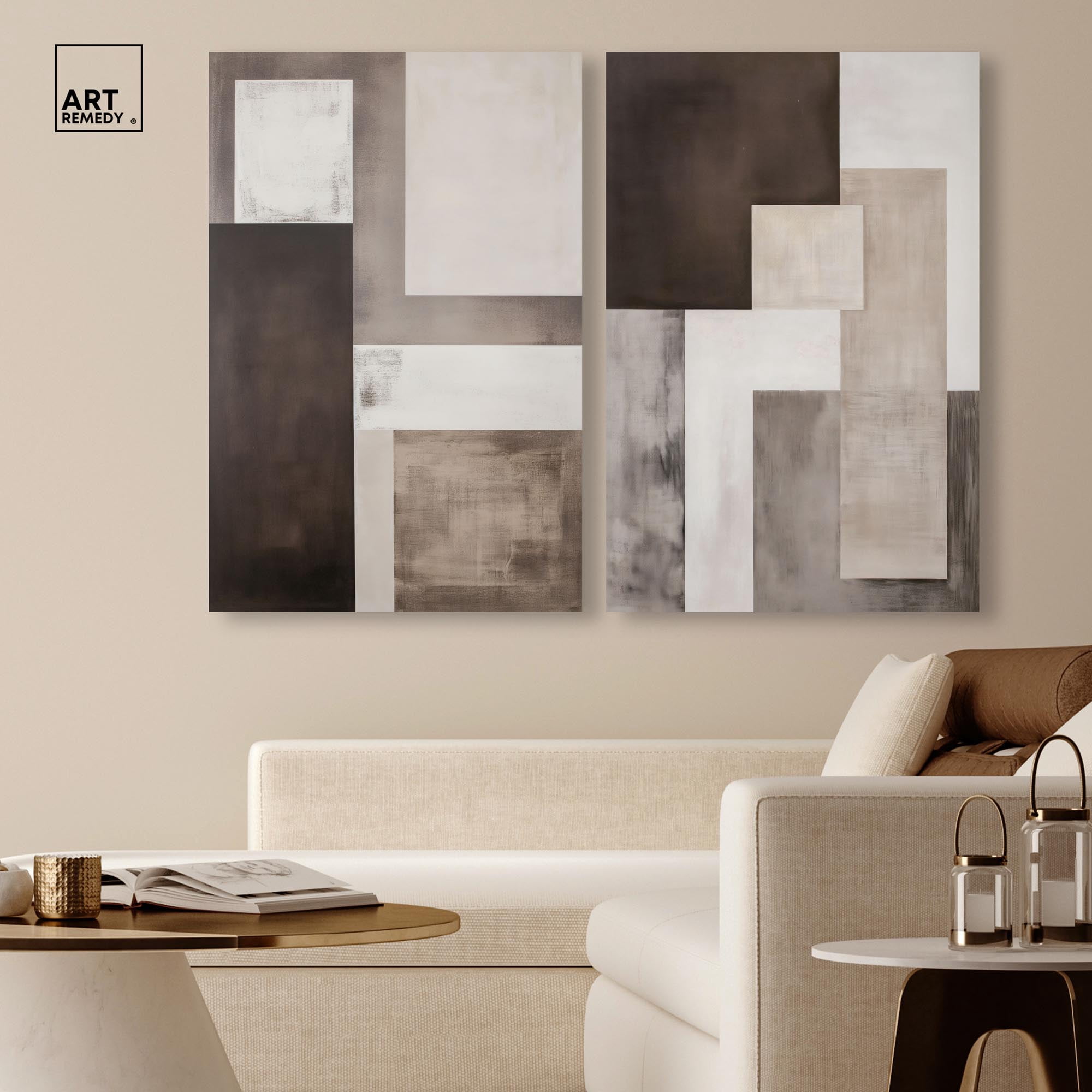 Quiet Geometries Set Canvas Print Brown Wall Art Set by Art Remedy, Gallery Wrapped, 24 x 36