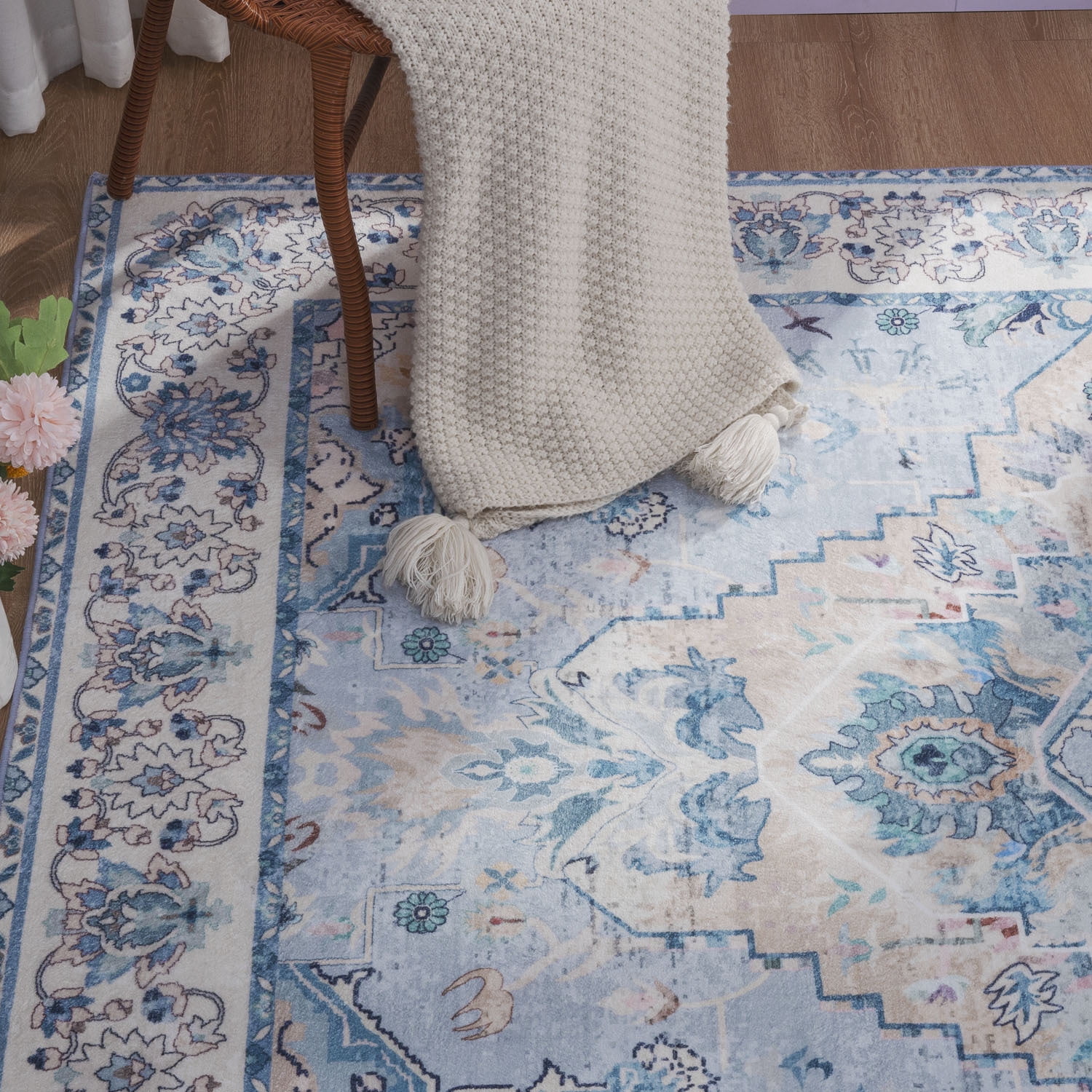 Wondo Washable Rugs Vintage Area Rug Rug for Living Room, Bedroom, Kids Room, 8' x 10', Beige
