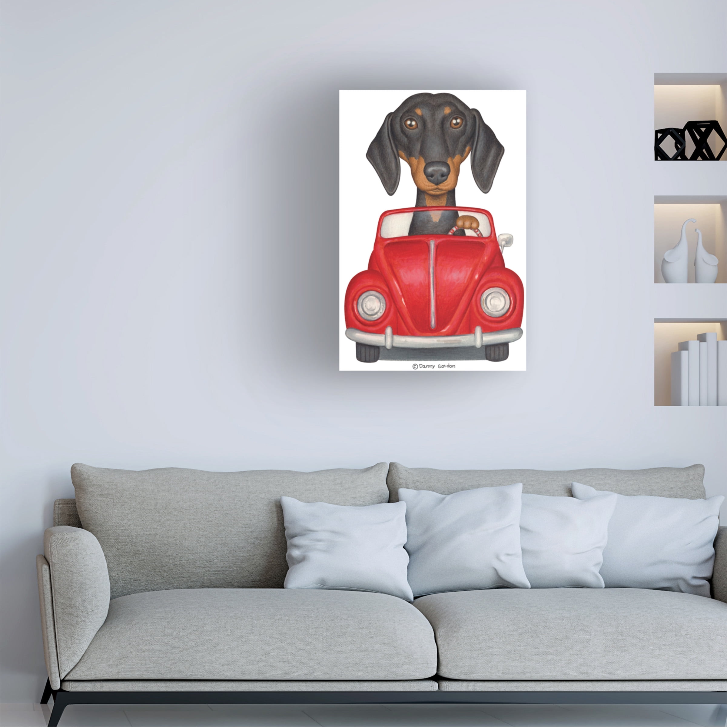 Danny Gordon Art 'Black Dachshund Red Volkswagon' Canvas Art