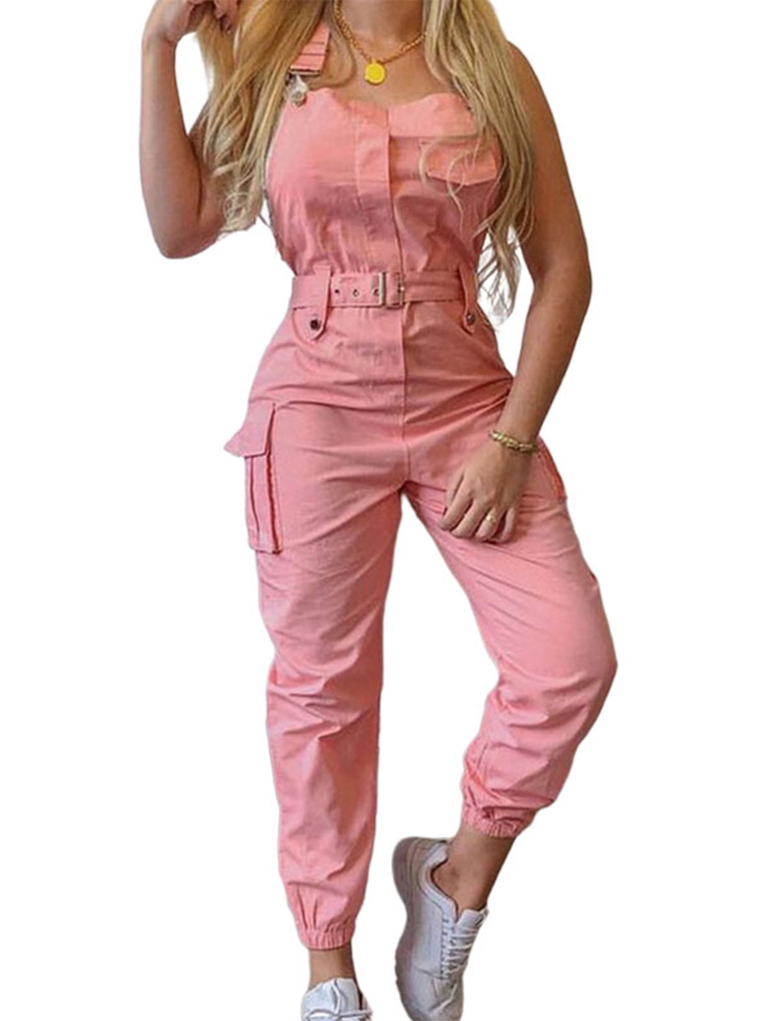 MAWCLOS Ladies Jumpsuits Belt Long Pants With Pockets Romper Women Sexy ...