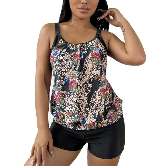 QIPOPIQ Women's Plus Size Tankini Sexy Backless High Waisted Conservative Tankini Swimsuit Flat Angle Swimsuit Set Split Swimwear Beachwear Two Piece Swimsuit Summer Clearance