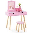 thumbnail image 2 of Costway Kid Vanity Table Chair Set with Mirror Large Storage Drawers Wooden Legs Pink, 2 of 11