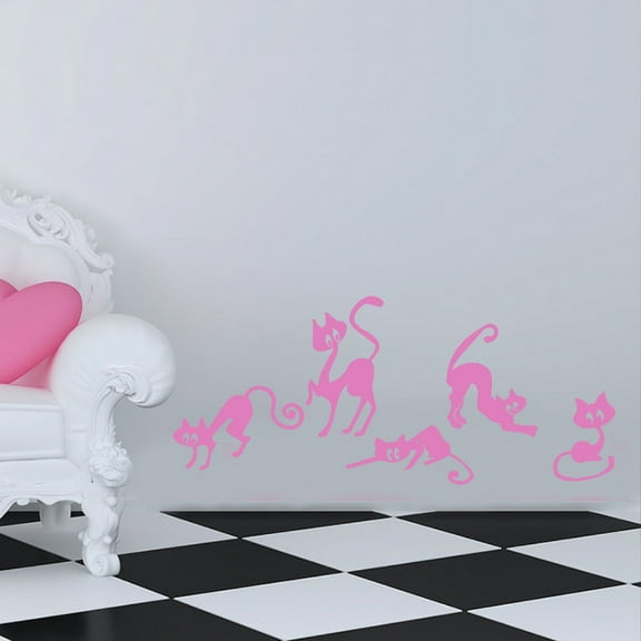 Decal ~ Cats Playing Wall or Window Decal Pnk 12" x 28"