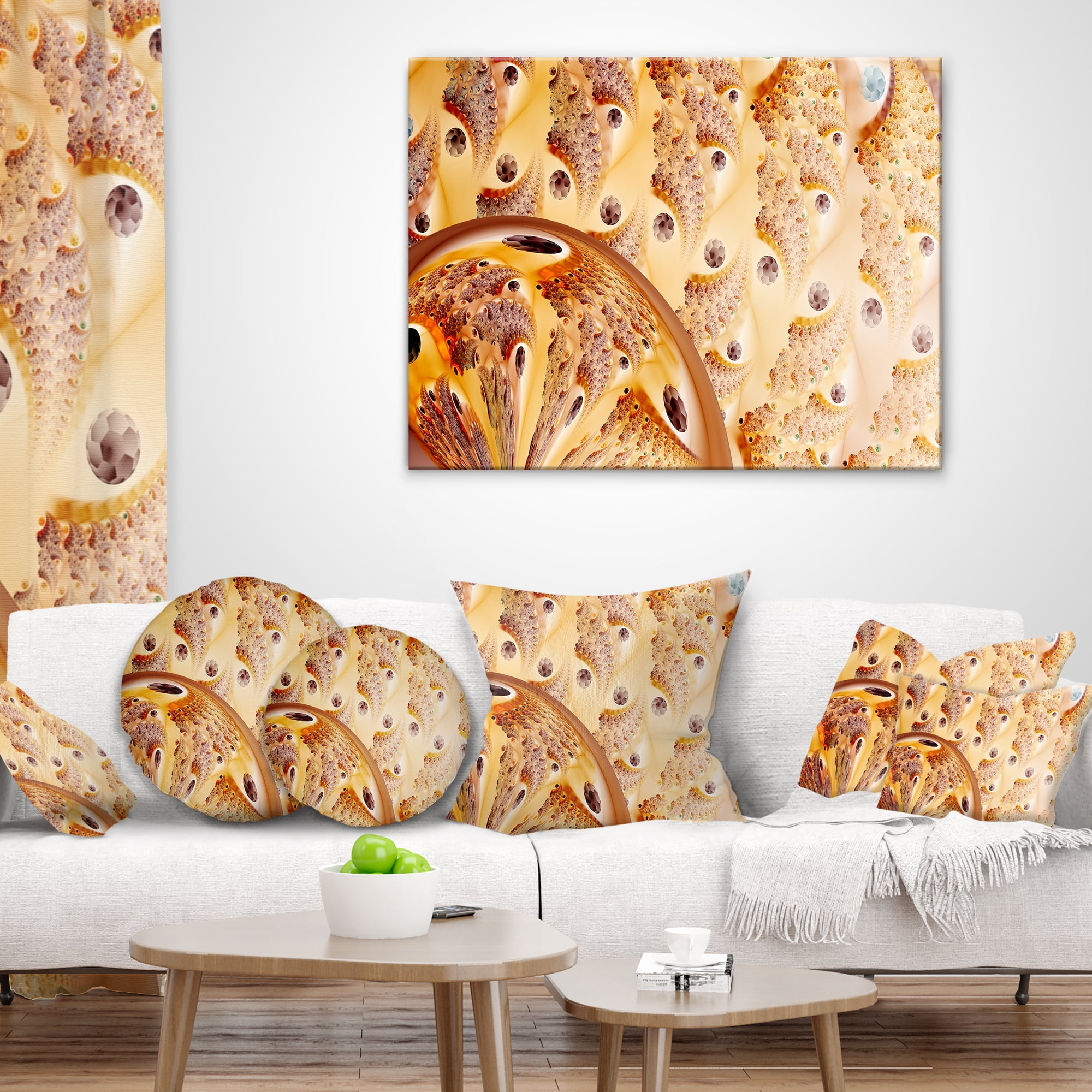 Designart Light Brown Fractal Flower Design - Abstract Throw Pillow - 16x16