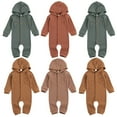 thumbnail image 3 of Newborn Baby Girl Boy Romper Spring Casual Solid Hooded Long Sleeve Jumpsuit Clothes, 3 of 7