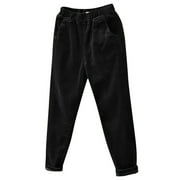 Leadmall Women's Leggings Full Length Pants Women Corduroy Elastic Waist Pocket Pants Long Pants Women's Jumpsuits