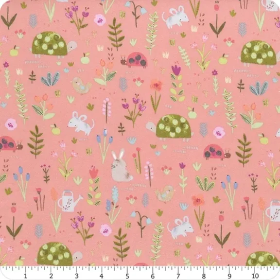 Garden Animals Coral Flannel Fabric (1 yard)