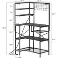 thumbnail image 3 of L-Shaped Bakers Rack with Power Outlet, 6-Tier Microwave Stand with Open Storage, Coffee Bar with Hooks, Mesh Grid, Kitchen Shelf with Wire Basket, Black, 3 of 14