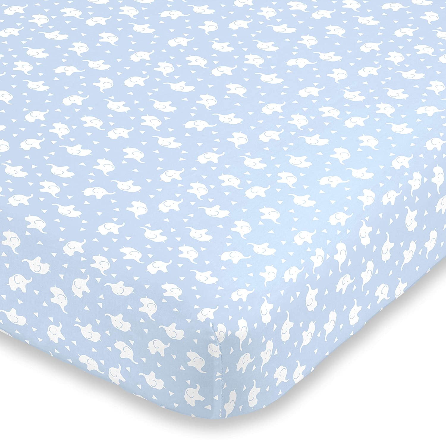Super Soft Elephant Fitted Crib Sheet, Blue/White