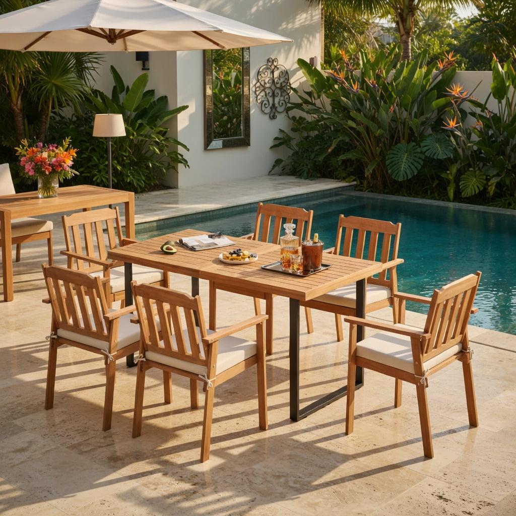 Hommoo 2-Pack Outdoor Dining Chairs, Acacia Wood Patio Chairs with Washable Cushions for Backyard, Garden & Balcony, White