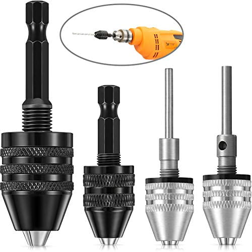 4 Pieces Keyless Drill Chuck,1/4,1/8,1/16 Inch Hex and Round Shanks Small Drill Chuck Change Adapter