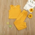 thumbnail image 2 of Baby Summer Clothes Toddler Girls 2pcs Sleeveless French Rib Solid Color Top Pants Suit Clothing Outfits, 2 of 8
