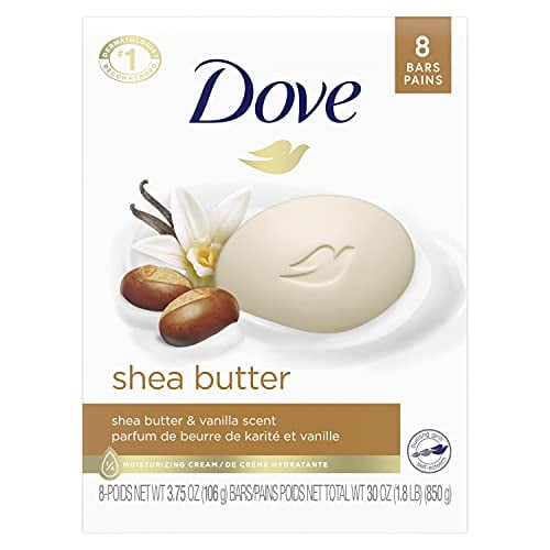 Dove Beauty Bar Skin Cleanser for Gentle Soft Skin Care Shea Butter More Moisturizing Than Bar Soap 3.75 oz 8 Bars
