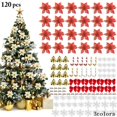 thumbnail image 1 of Adornos para árboles de Navidad con purpurina, flores artificiales, bolas de Navidad colgantes, copo de nieve, cebada, estrella de azúcar, adornos para árboles de Navidad rojos ER, 1 of 4