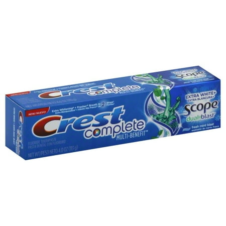 Crest Complete Multi-Benefit Toothpaste Extra White + Scope Dual-Blast Fresh Mint Blast 4 oz