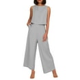 thumbnail image 1 of Conjunto de dos piezas de lino liso para mujer: chaleco sin mangas y pantalones de cintura alta y pierna ancha, bolsillos laterales, ropa informal de verano - Tallas S-XXXXL, 1 of 6